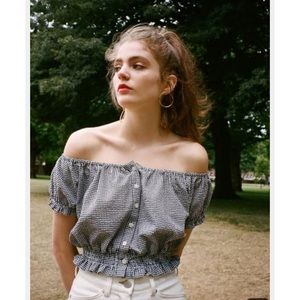 Side Party “Hepburn” Gingham Smocked Blouse